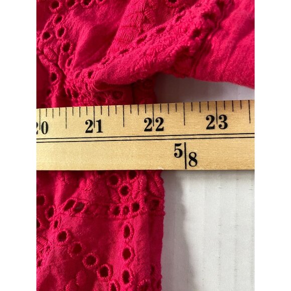 Sundance Women's Hot Pink Eyelet Blouse with Tie Sleeves Peasant Cottagecore - Picture 6 of 8